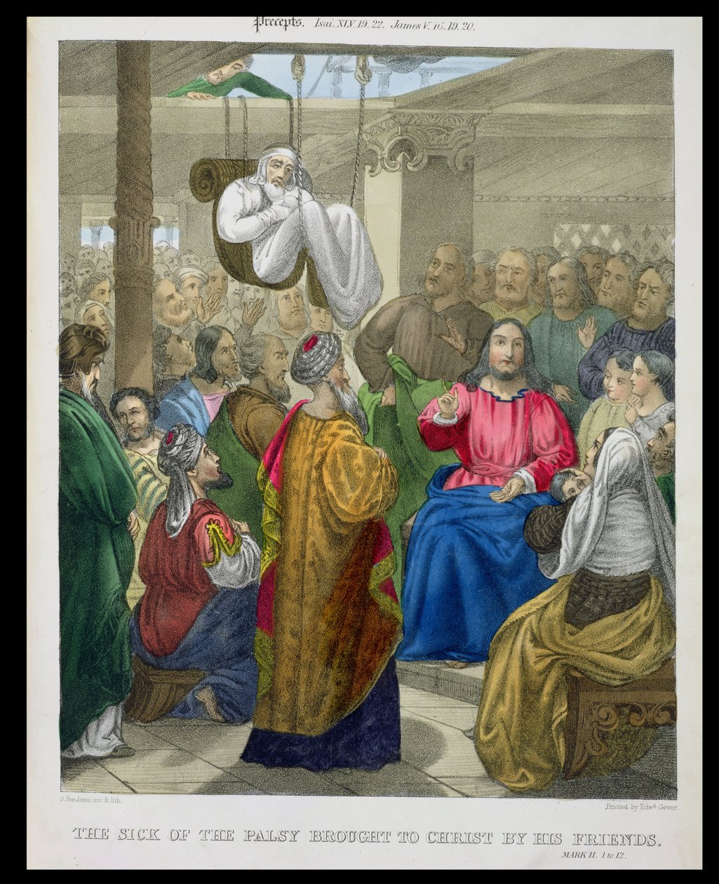 The Sick of the Parsy brakt til Kristus av hans venner, fra en bibel trykt av Edward Gover, 1870-tallet av Siegfried Detler Bendixen