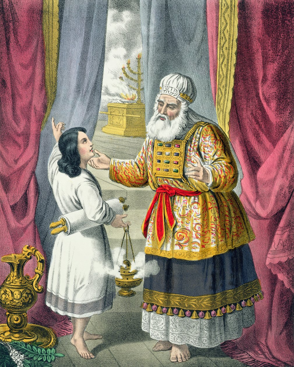 Eli spør Samuel angående visjonen, fra en bibel trykt av Edward Gover av Siegfried Detler Bendixen