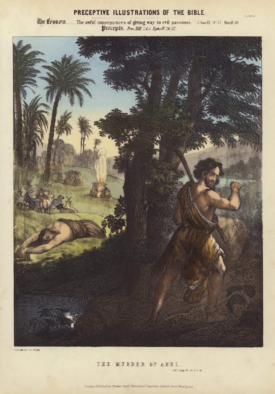 Mordet på Abel (farget gravering) av Siegfried Detler Bendixen