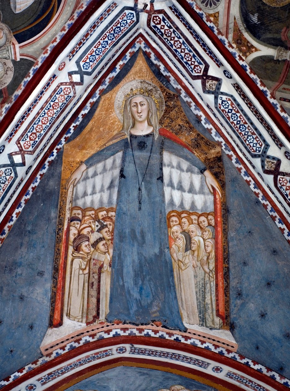Representasjon av Jomfru Maria Kirkens mor Freskomaleri av Jomfrukapellet laget av Siena-skolen på 1300-tallet - klosteret St. Benedetto (Sacro Speco), Subiaco (Roma), Italia av Sienese School