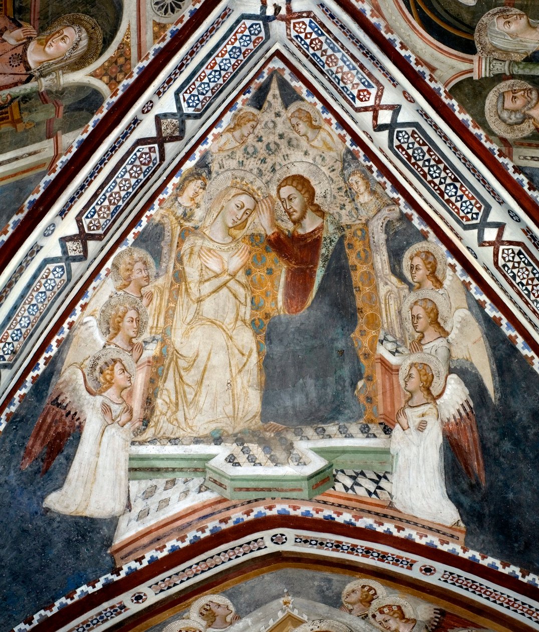 Kroningen av Jomfrufresken av Jomfrukapellet utført av skolen i Siena på 1300-tallet - klosteret St. Benedetto (Sacro Speco), Subiaco (Roma), Italia av Sienese School