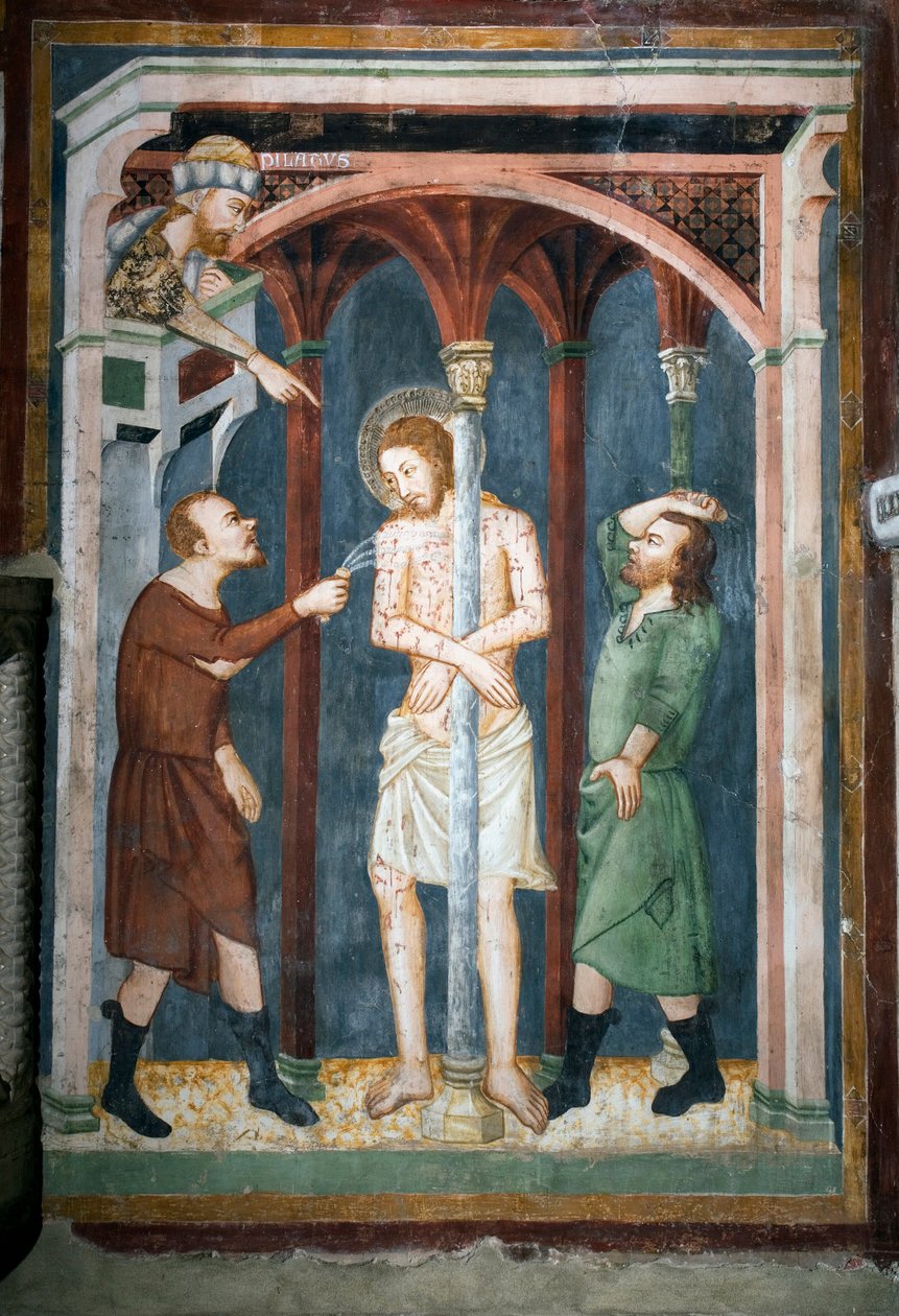 Den piskefresken til skolen i Siena. 1300-tallet. Superior kirke. Klosteret Saint Benedetto av Sienese School