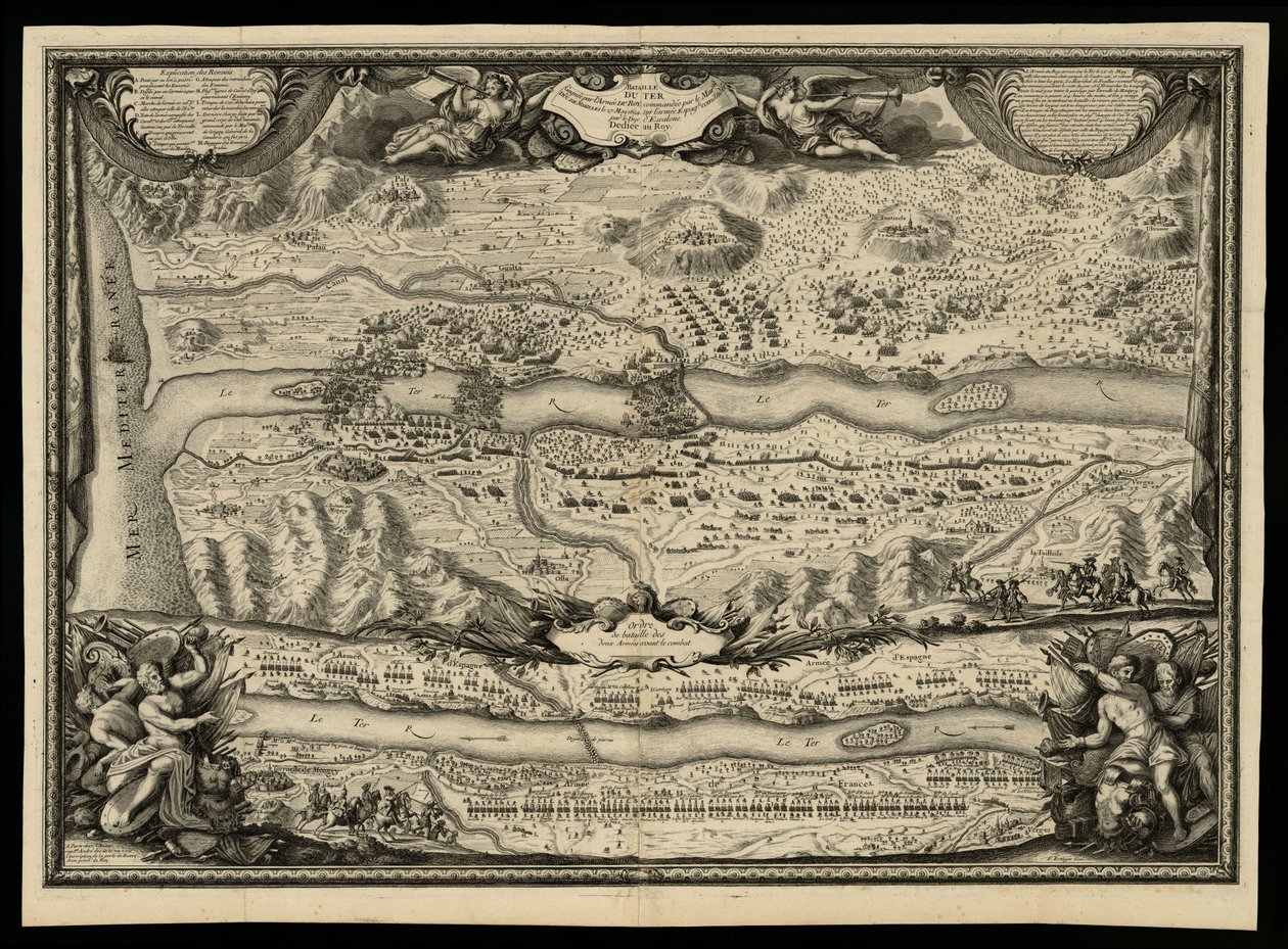Battle of the Ter vunnet av den kongelige hæren kommandert av Mar. duc de Noailles 27. mai 1694 av Sieur de Beaulieu