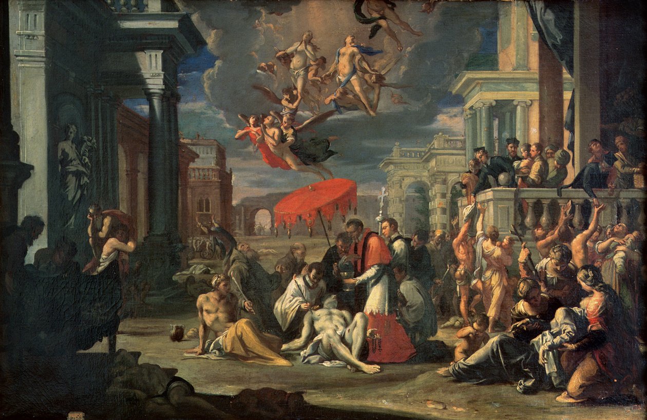 St. Charles Borromeo forvalte sakramentet til plageofre i 1576 av Sigismondo Caula