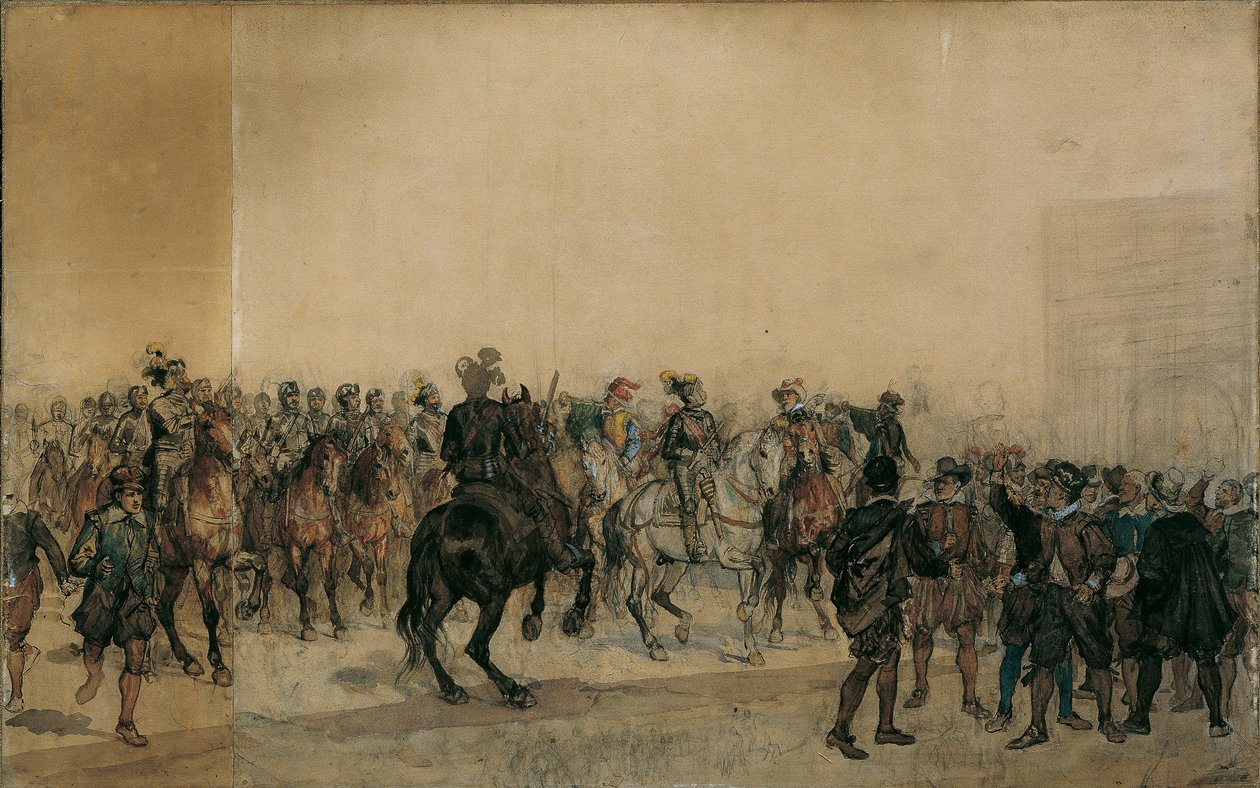 Ankomsten av cuirassiers Henri Duval greve av Dampierres i slottets gårdsplass av Sigmund L