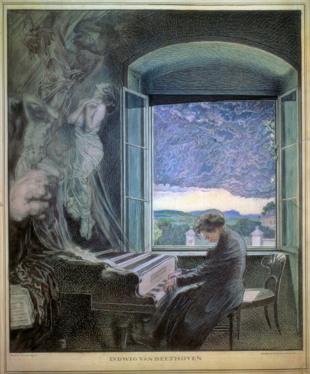 Allegori om Beethoven som et musikalsk geni av Sigmund Walter Hampel