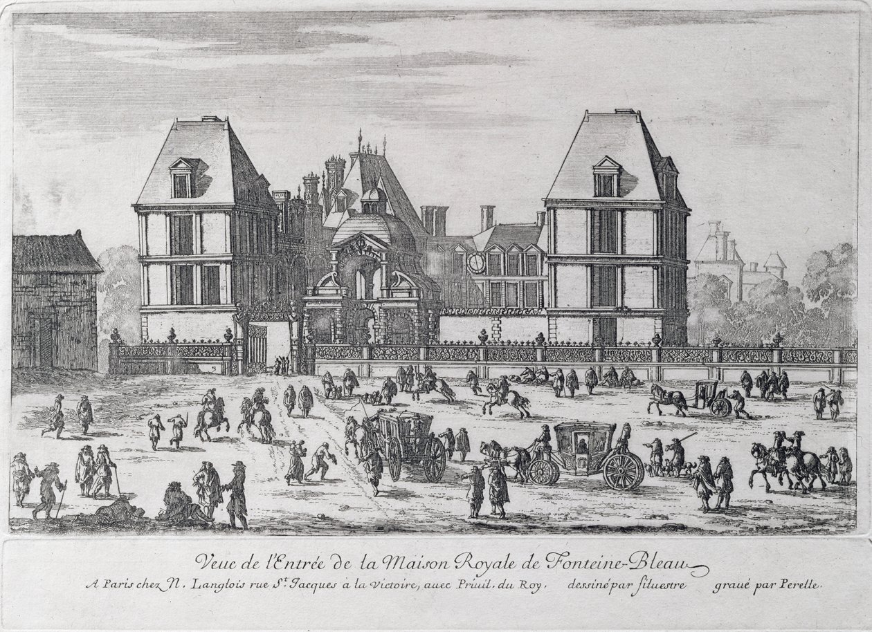 Inngang til det kongelige slottet i Fontainebleau, gravert av Nicolas (1631-c.93) eller Adam (1638-95) Perelle, pub. av Nicholas Langlois av Silvestre