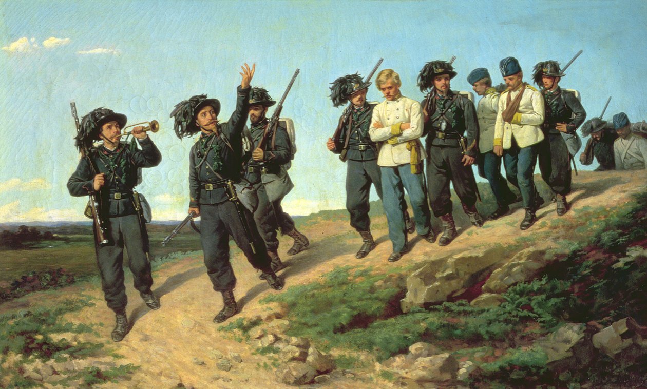 Et italiensk rifleregiment som returnerte fra en rekognoseringspatrulje, 1861 av Silvestro Lega