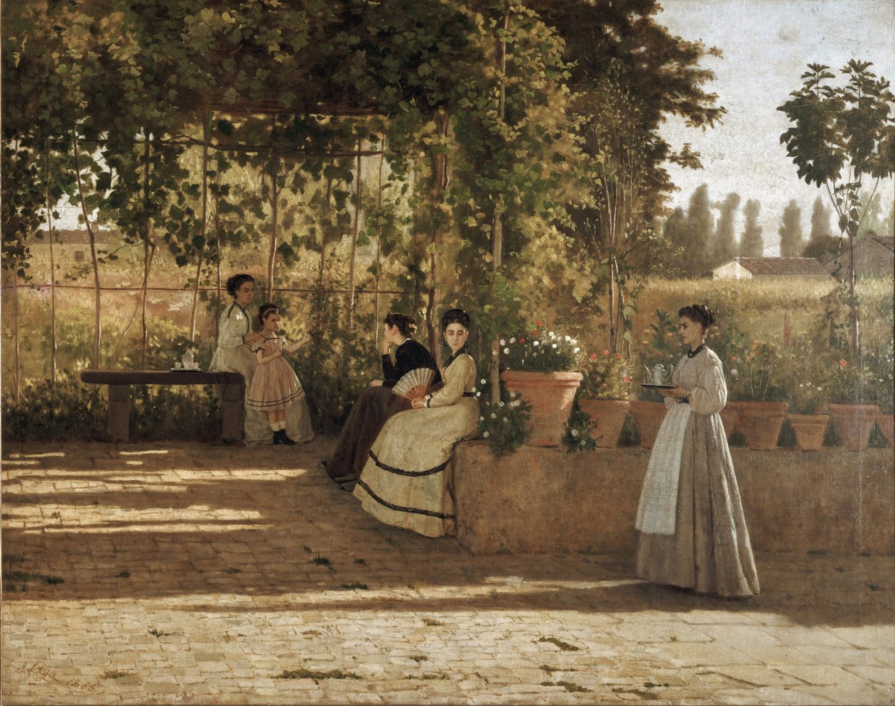 En ettermiddag (pergolaen) (olje på lerret av Silvestro Lega