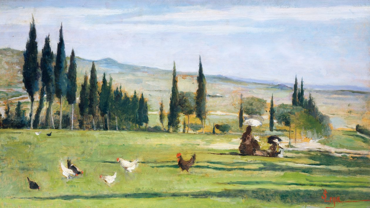 Gabbro Landskap, av Silvestro Lega (1826-1895), olje på lerret, 34,5x61 cm. av Silvestro Lega