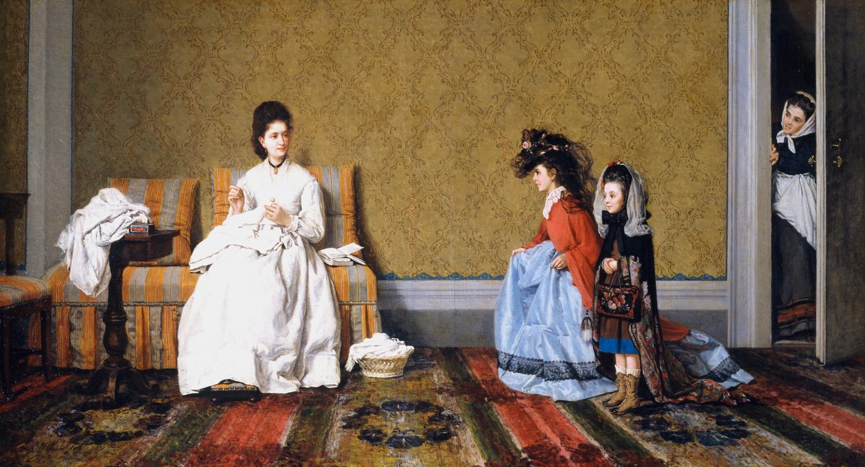 Jenter som pleier damer, av Silvestro Lega (1826-1895), olje på lerret, 59x111 cm av Silvestro Lega