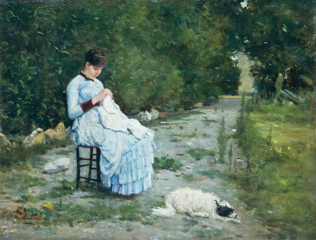 I hagen, av Silvestro Lega (1826-1895), olje på panel, 29x38 cm av Silvestro Lega