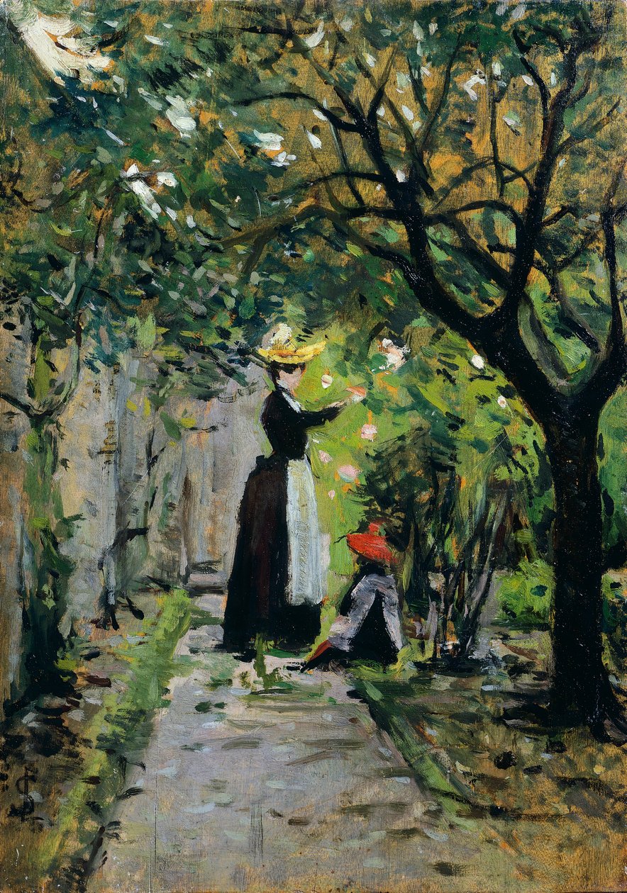 I rosehage, av Silvestro Lega (1826-1895), olje på panel, 36,5x25,5 cm av Silvestro Lega