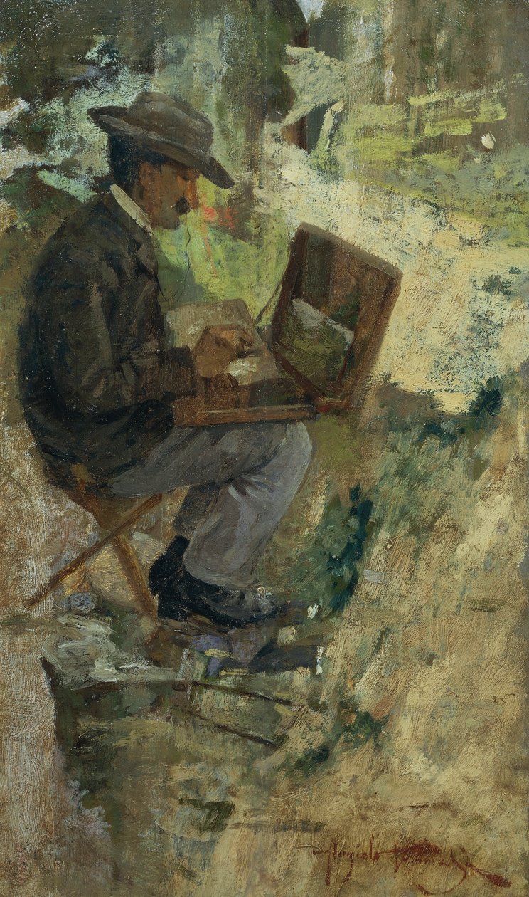 Portrett av Silvestro Lega-maleri av Angiolo Tommasi (1858-1923), olje på panel av Silvestro Lega