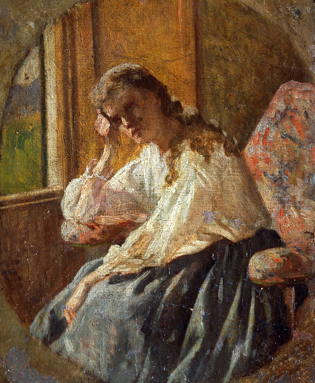 Studie av kvinneskikkelse, av Silvestro Lega (1826-1895), Detalj av triptyk av Silvestro Lega