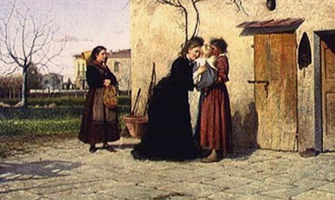 Besøke den lille jenta (olje på lerret) av Silvestro Lega