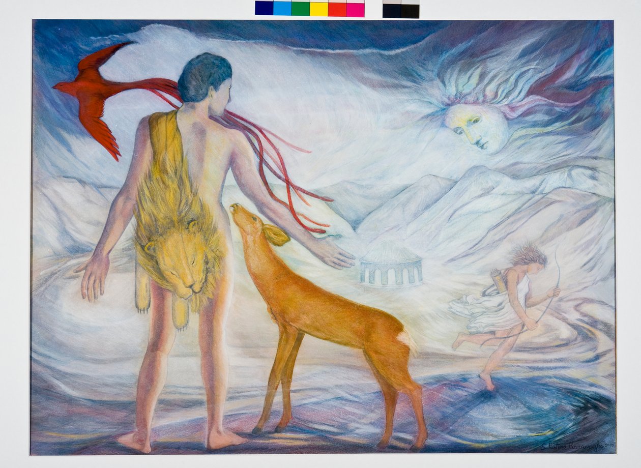 Hercules and the Golden Hind, 2010 (blandet media på papir) av Silvia Pastore