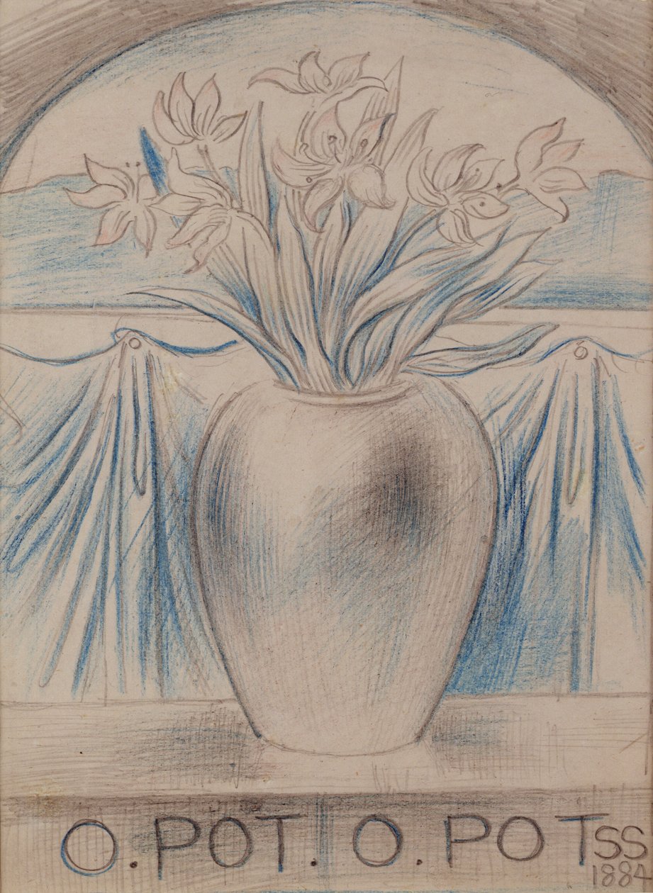 O Pot O Pot, 1884 (blyant og farget kritt på papir) av Simeon Solomon