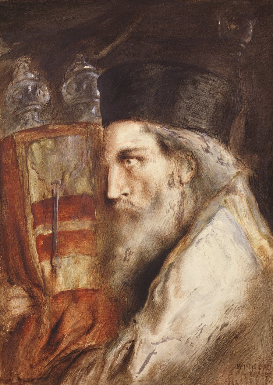 Rabbiner som bærer Toraen (wc på papir) av Simeon Solomon
