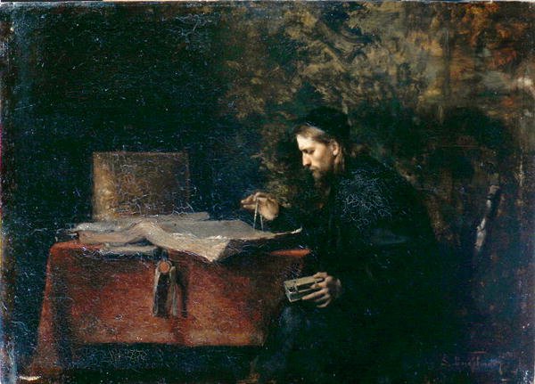 Forsker i sin studie (olje om bord) av Simeon Buchbinder