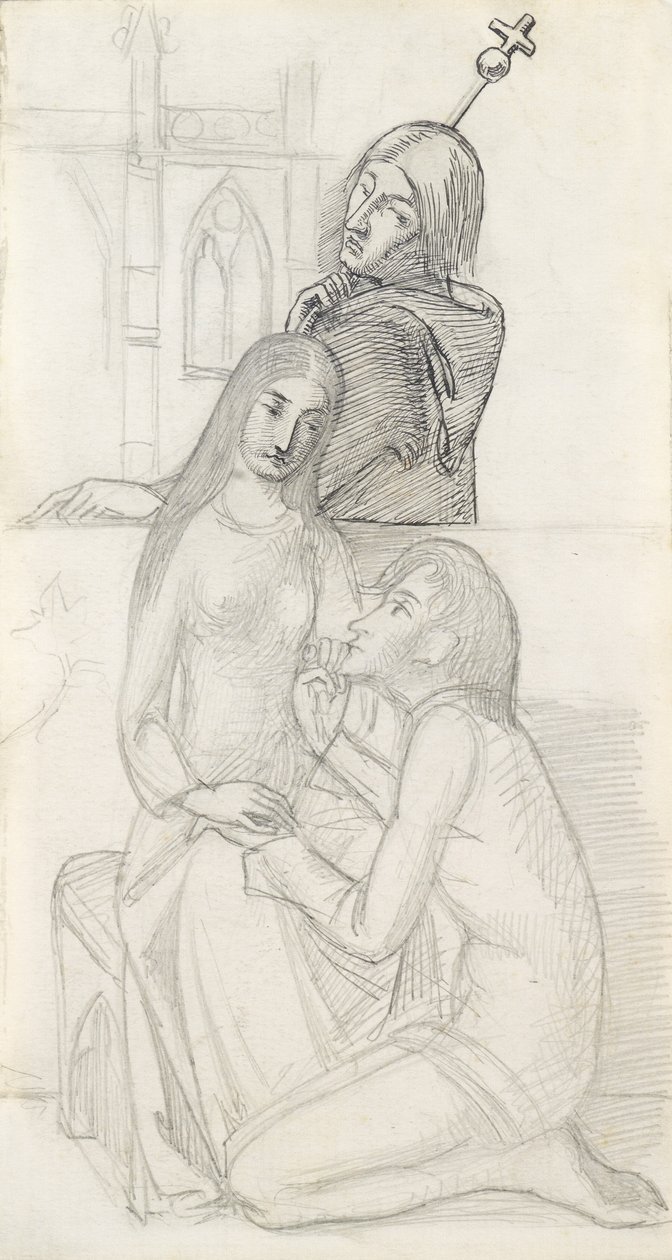 Romeo og Julie, med Friar Lawrence (blyant, penn og blekk på papir) av Simeon Solomon