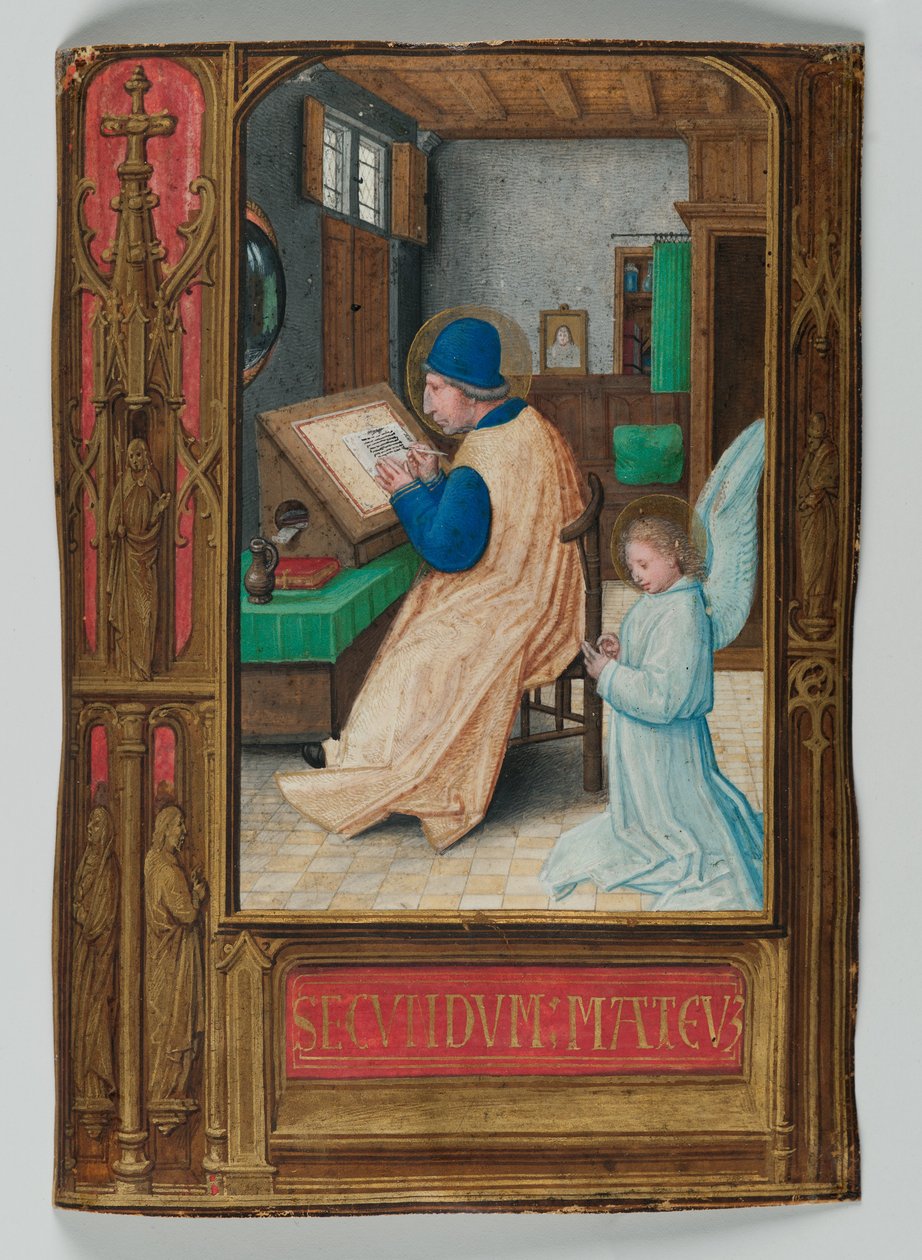 St. Matthew Writing with the Angel, 1521 (tempera på pergament) av Simon Bening