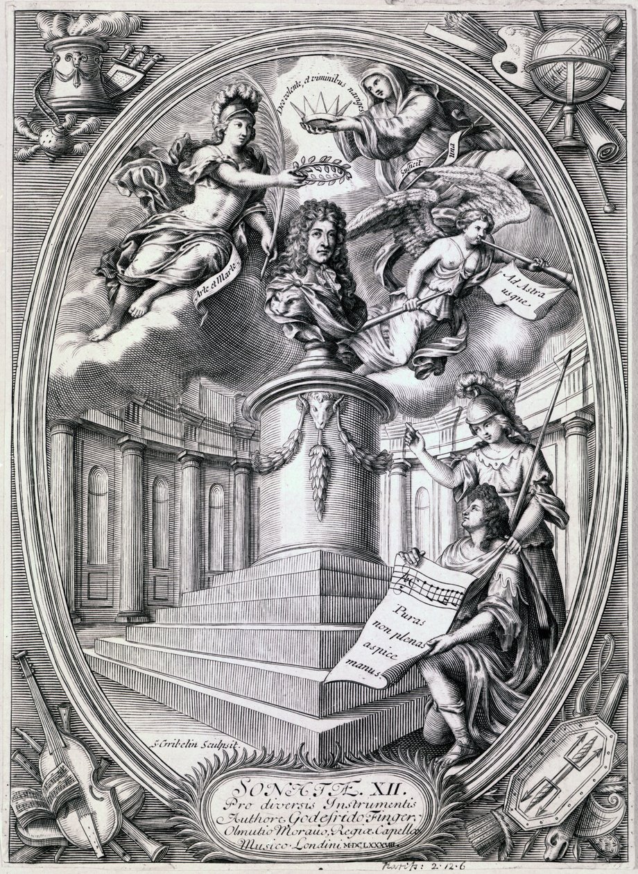 Dedikasjonsgravering til Gottfried Finger, 1688 av Simon II Gribelin