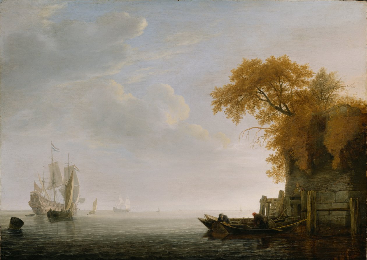 A Calm Sea, 1642 (olje på eikepanel) av Simon de Vlieger