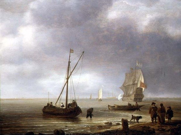 En fregatt som skyter salutt av Simon de Vlieger
