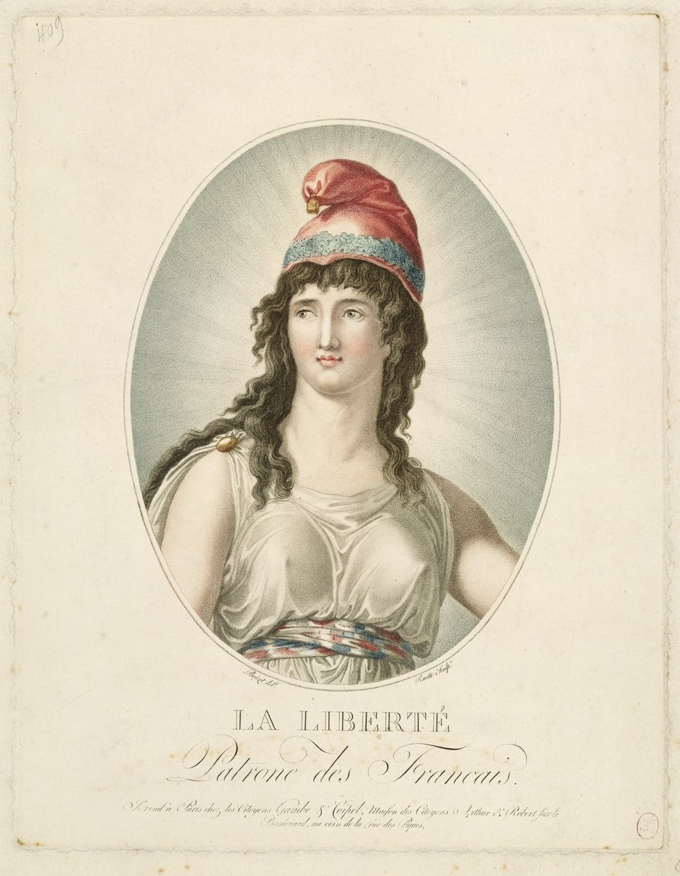 Liberty, beskytter av franskmennene, gravert av Ruotte av Louis Simon Boizot