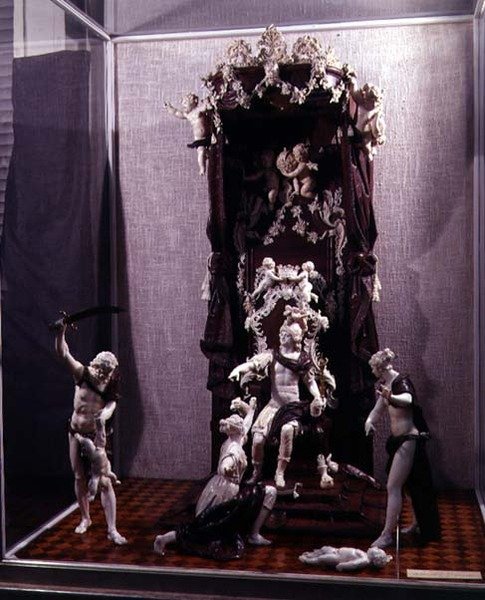 The Judgment of Salomon, laget i München, ca. 1741 (elfenben, valnøtt og farget glass) av Simon Troger
