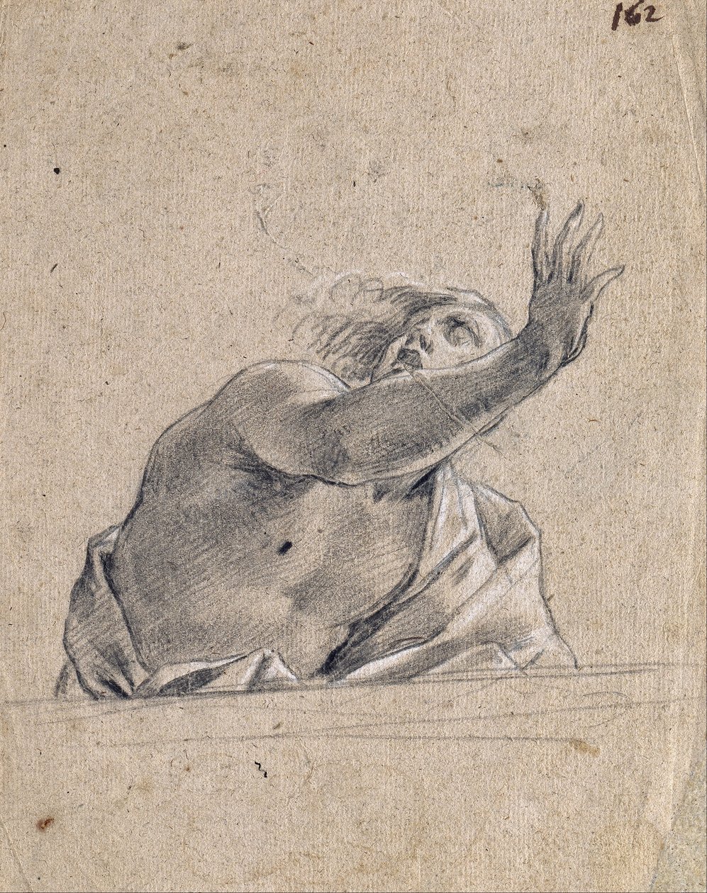 Mann med hevet arm bak en brystning av Simon Vouet