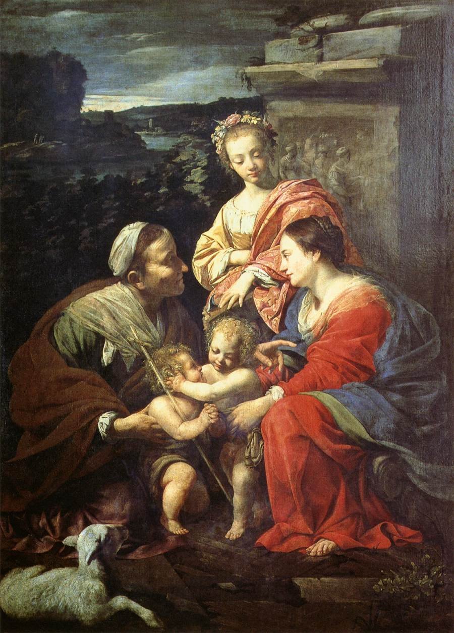 Den hellige familie med St. Elizabeth, Johannes døperen og Catherine av Simon Vouet