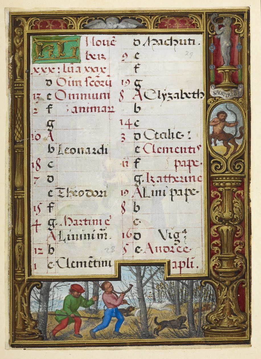 Kalenderside for november, illustrasjon fra 