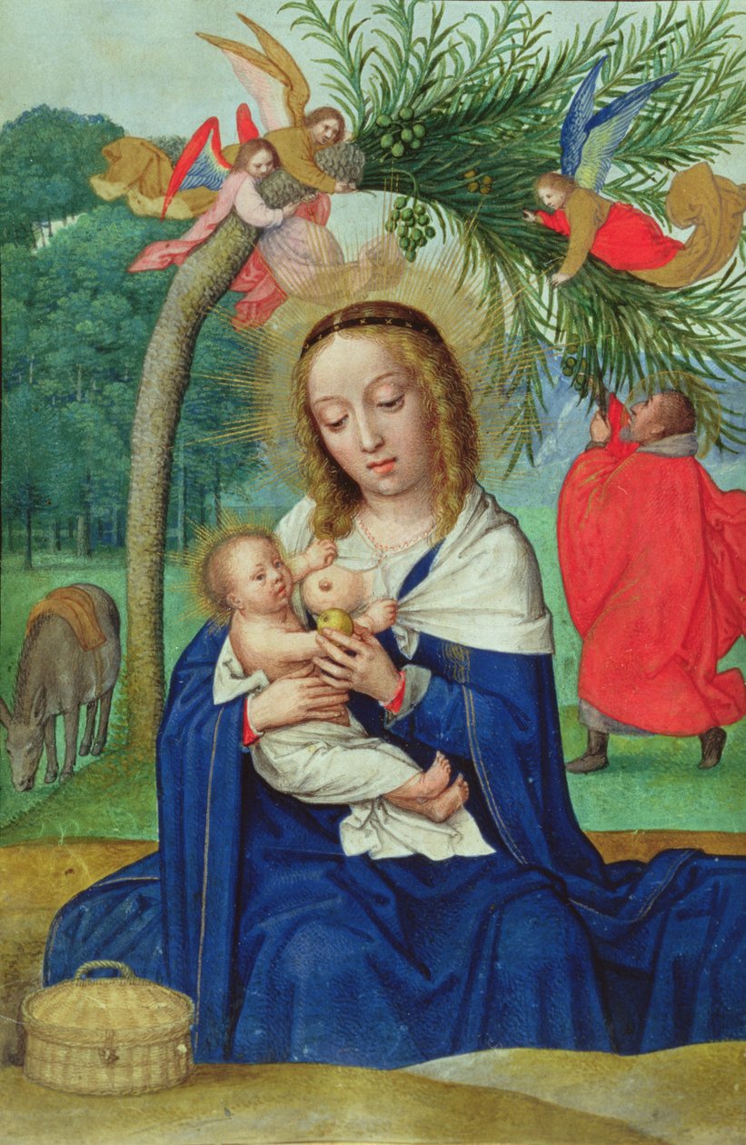 The Rest on the Flight into Egypt, miniatyr fra Norfolks timebok (vellum) av Simon Bening