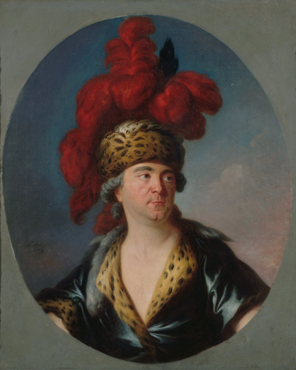 Portrett av Henri-Louis Lekain 1728-1778 som Genghis Khan i stykket ..., slutten av 1750-årene. av Simon Bernard Lenoir