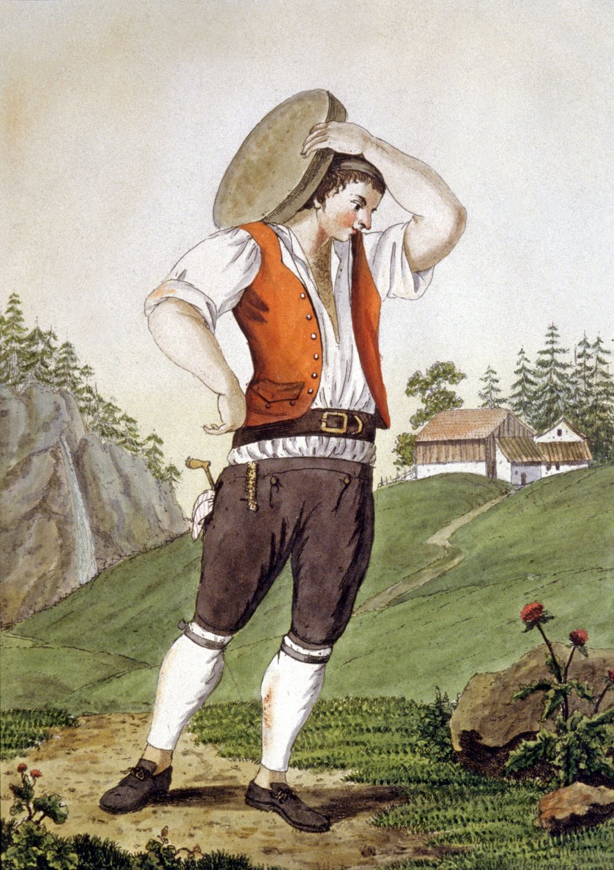 Cowherd i Sveits, tidlig på 1800-tallet (gravering) av Simon Daniel Lafond