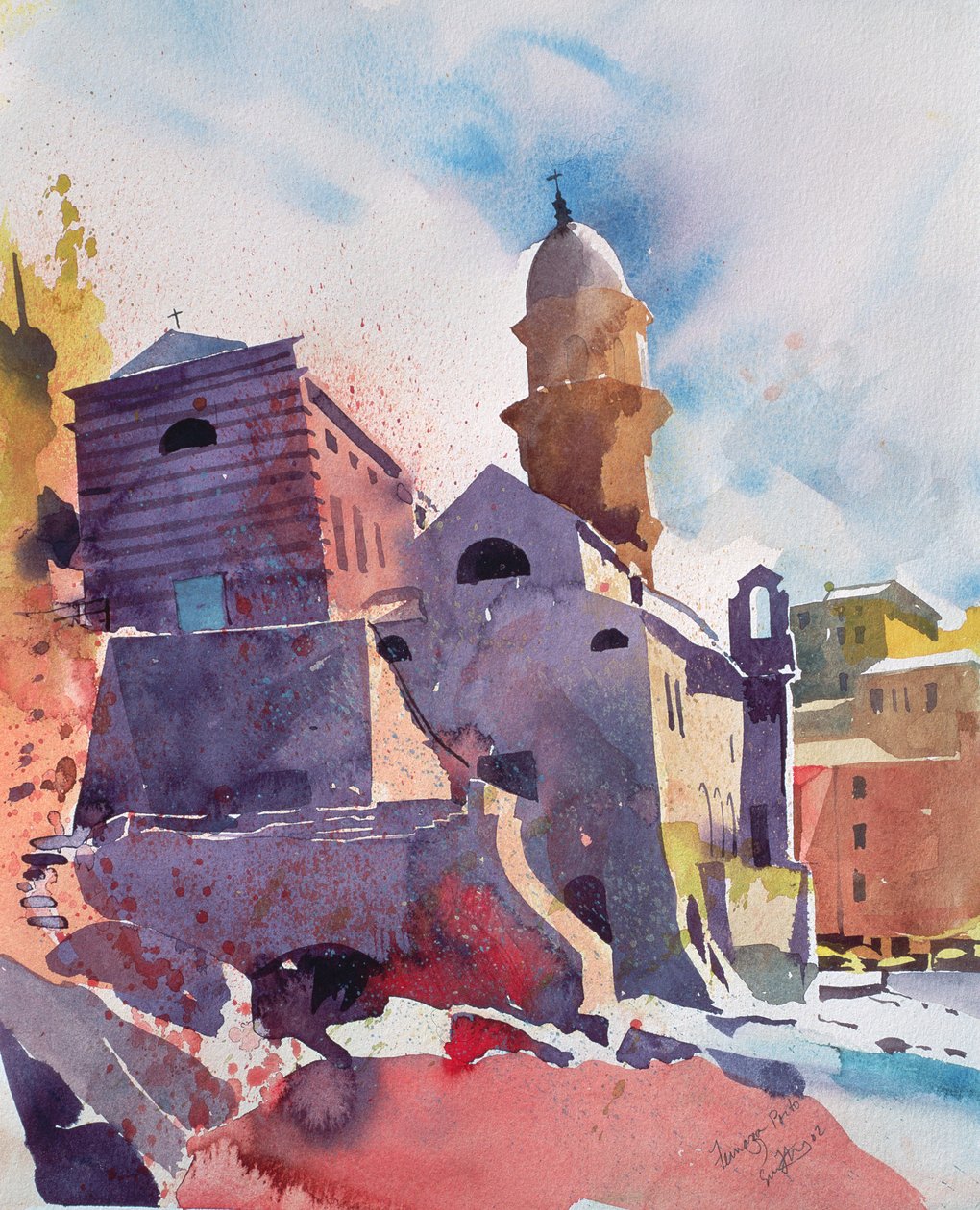 Fernazza, Porto, 2002 (akvarell på papir) av Simon Fletcher