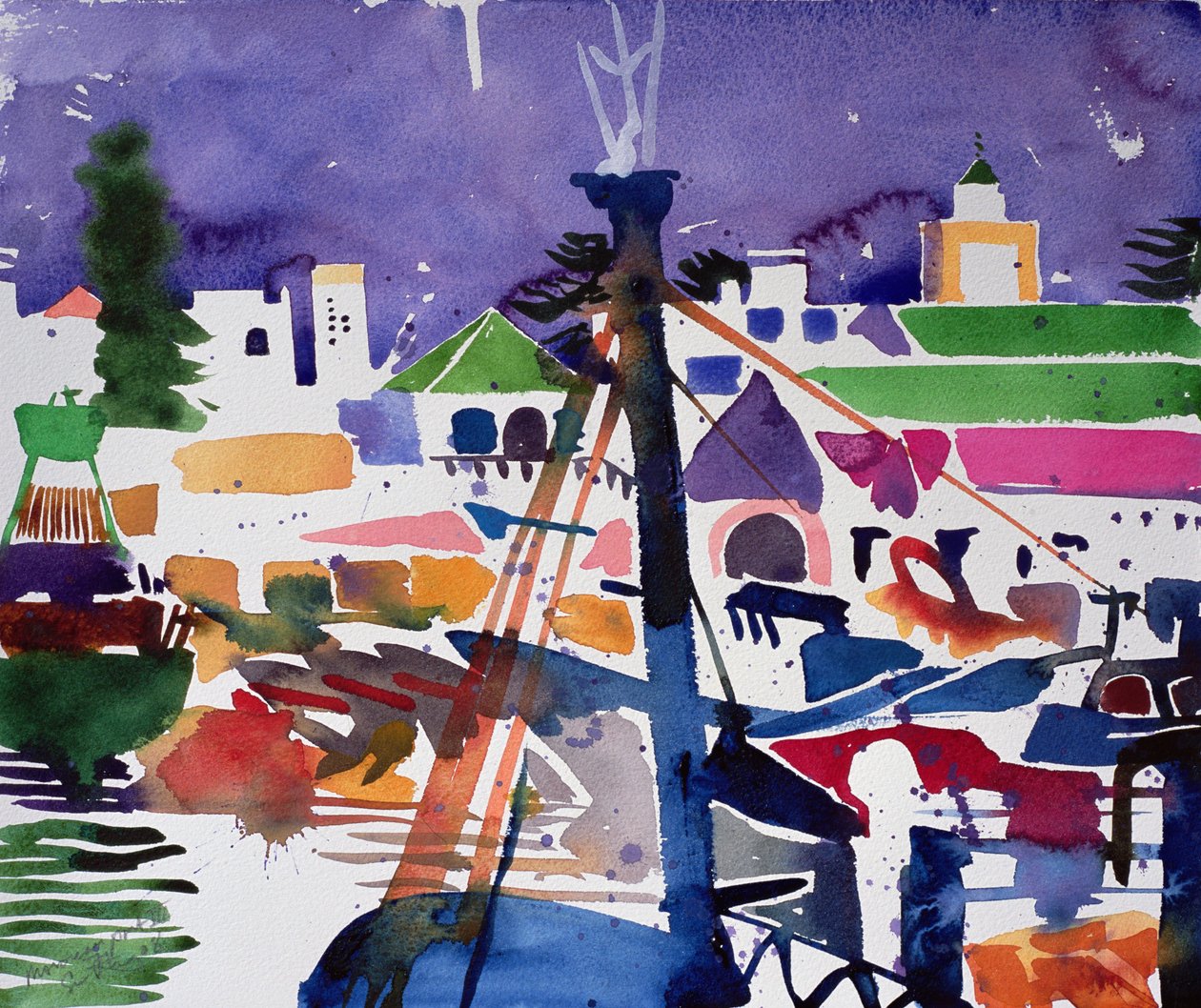 Marokkansk havn III (akvarell på papir) av Simon Fletcher