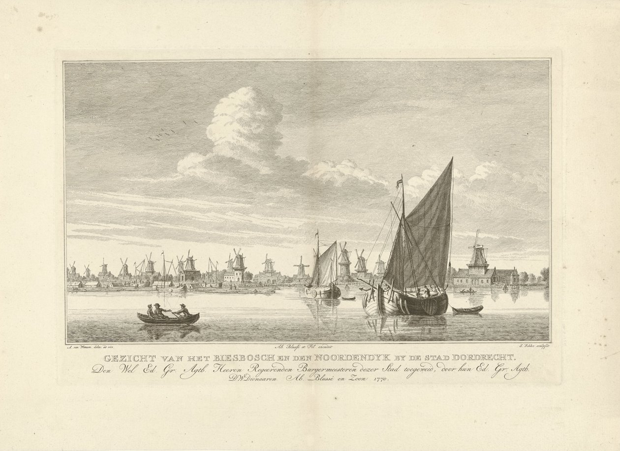 Utsikt over Biesbosch og Noordendijk nær Dordrecht Utsikt over Biesbosch og den Noordendyk ved byen Dordrecht (tittel på objekt) av Simon Fokke