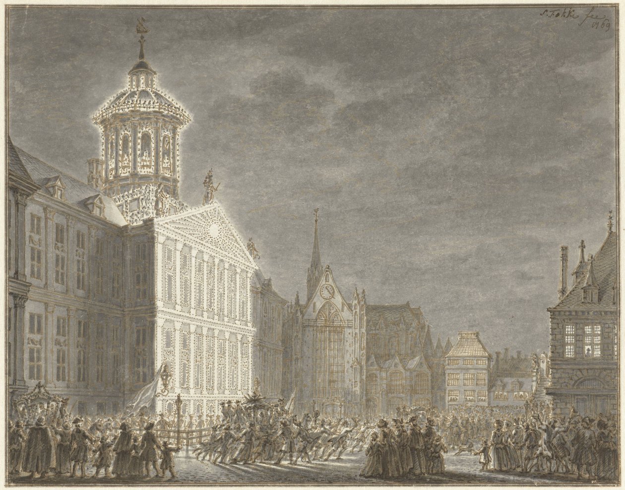 Rådhusbelysning for William V og Wilhelmina av Preussen, 1768 av Simon Fokke