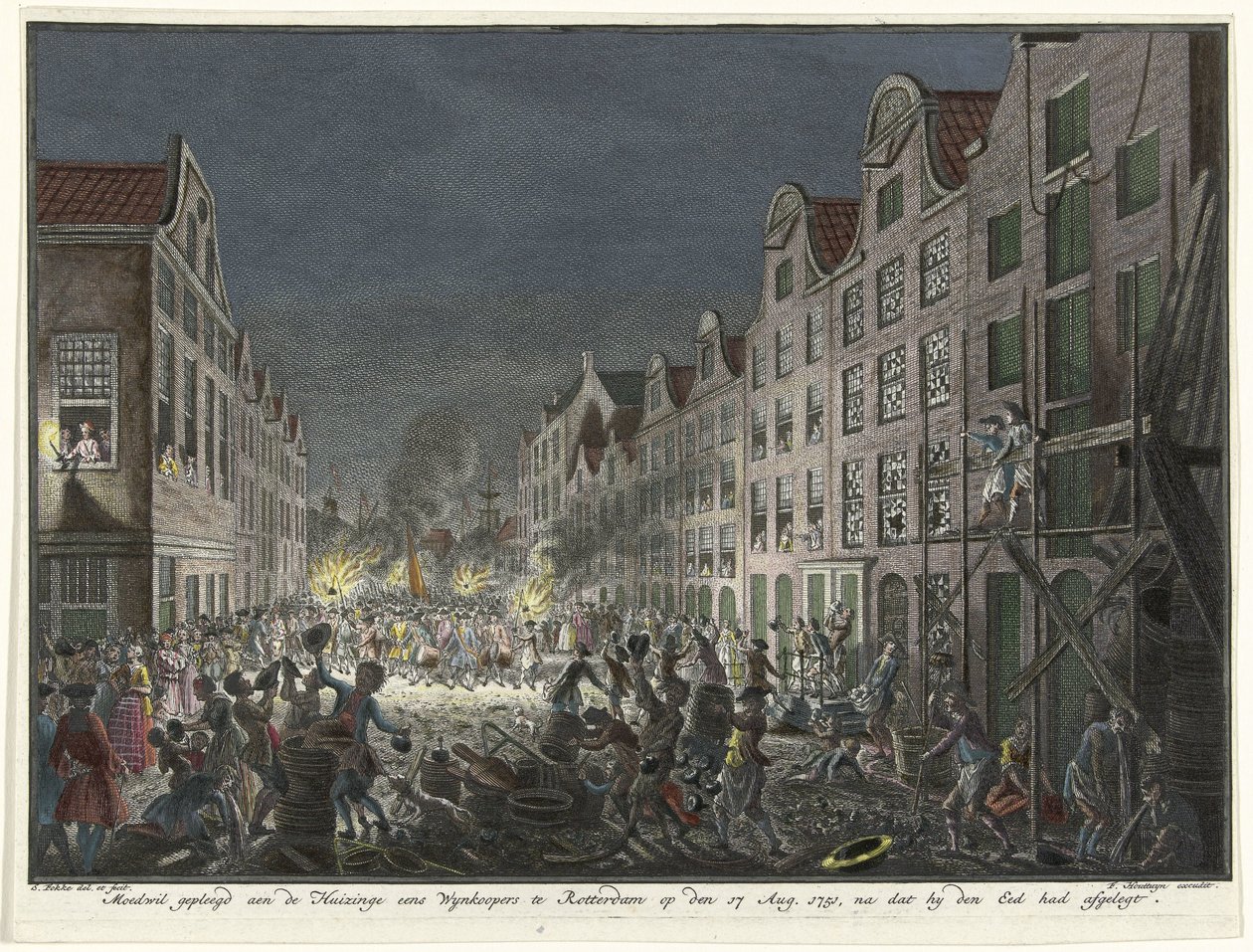 Plyndring av huset til en vinkjøper Gerrit Hagedooren i Rotterdam, 1751 Bevisst vilje forpliktet til Huizinge gang Wynkoopers i Rotterdam 17. august. 1751, etter at han hadde sverget eden (tittel på objekt) av Simon Fokke