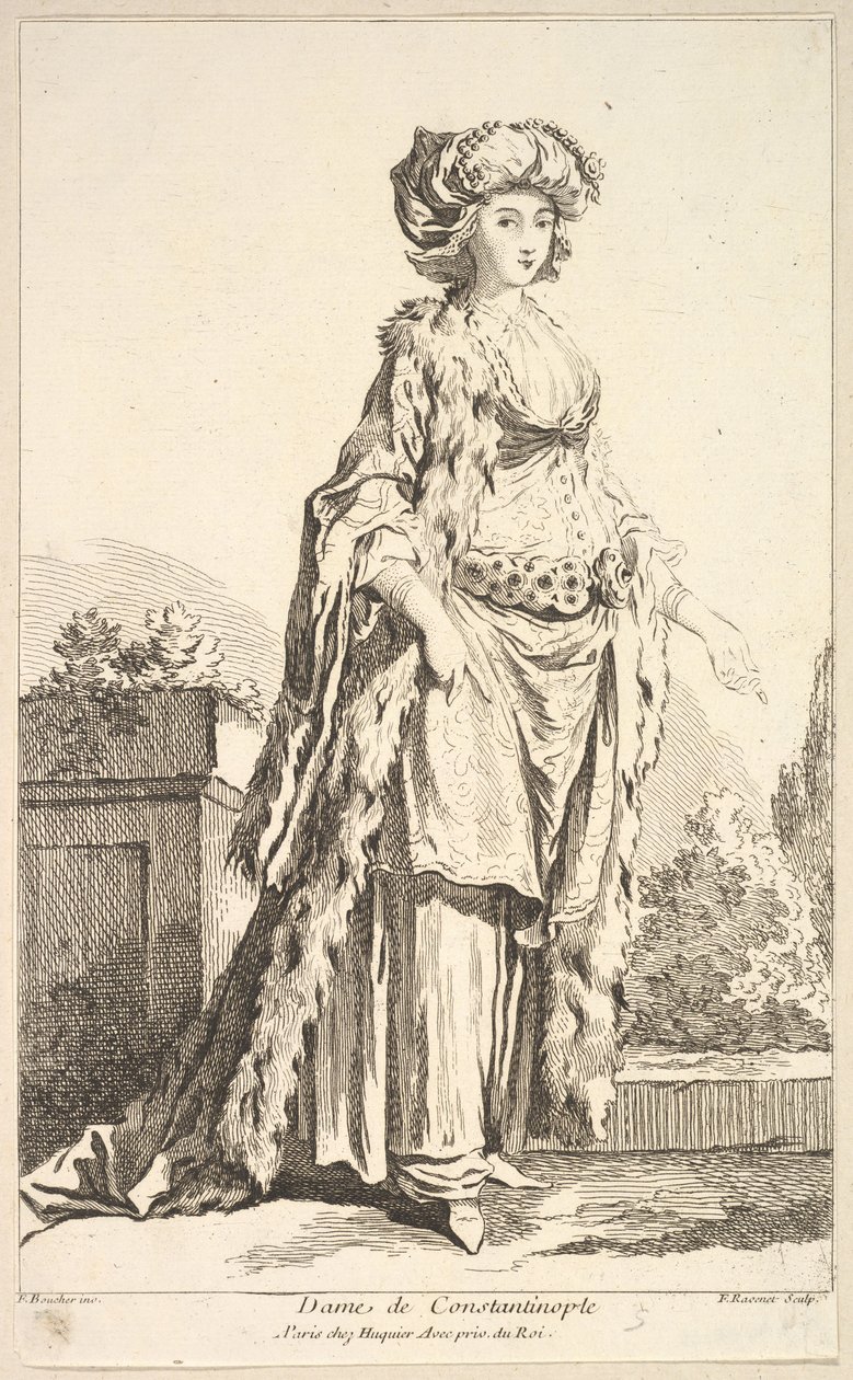 Dame av Konstantinopel, fra Recueil de forskjellige utenlandske figurer Oppfunnet av ..., 1700-tallet. av Simon Francois Ravenet