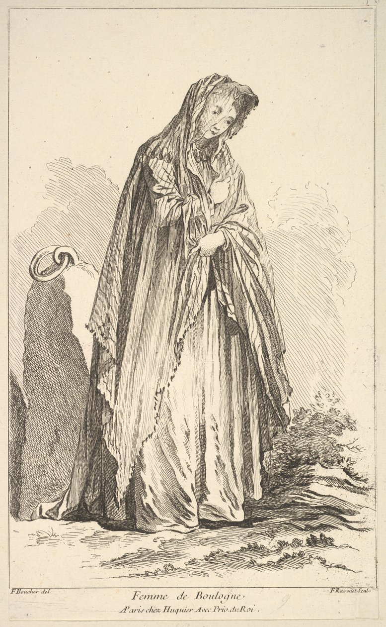 Woman of Boulogne, fra Samling av forskjellige utenlandske figurer Oppfunnet av F. Bo..., 1700-tallet. av Simon Francois Ravenet