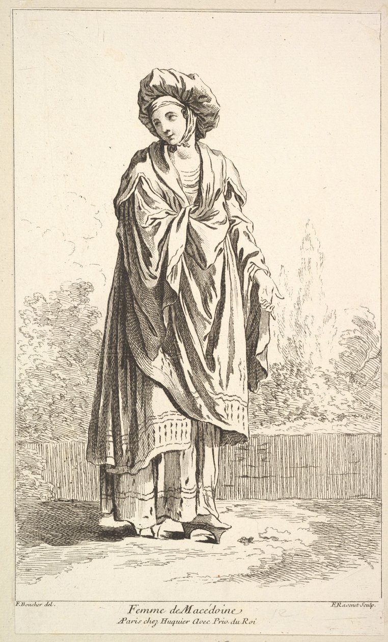 Kvinne fra Makedonia, fra Recueil de forskjellige utenlandske figurer Oppfunnet av F. B..., 1700-tallet. av Simon Francois Ravenet
