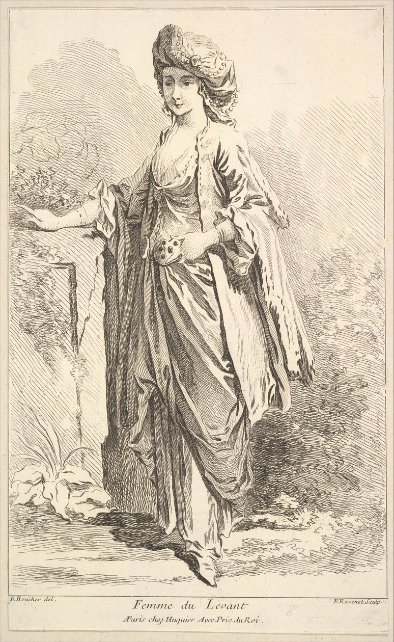 Woman of the Levant, fra Samling av forskjellige utenlandske figurer Oppfunnet av F. Bouc..., 1700-tallet. av Simon Francois Ravenet