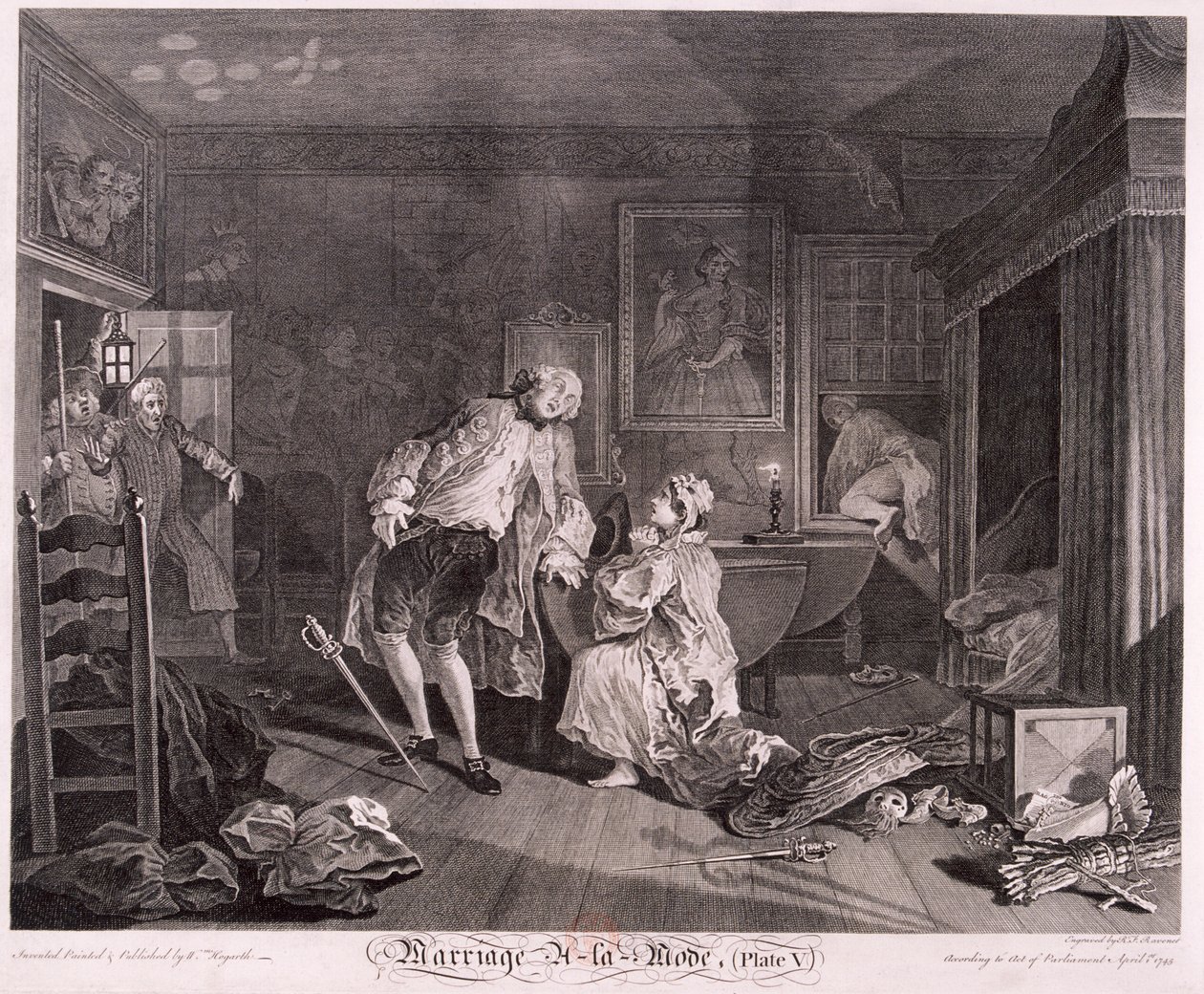 'Ekteskap a la mode, Plate V', 1745 av Simon Francois Ravenet