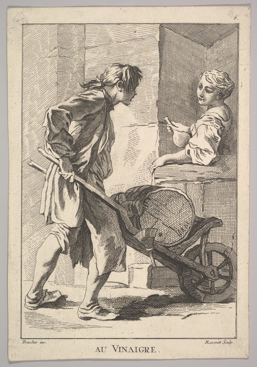 Omvendt kopi av Au Vinaigre Eddik, fra Le Cris de Paris The Cries of Paris..., 1700-tallet. av Simon Francois Ravenet