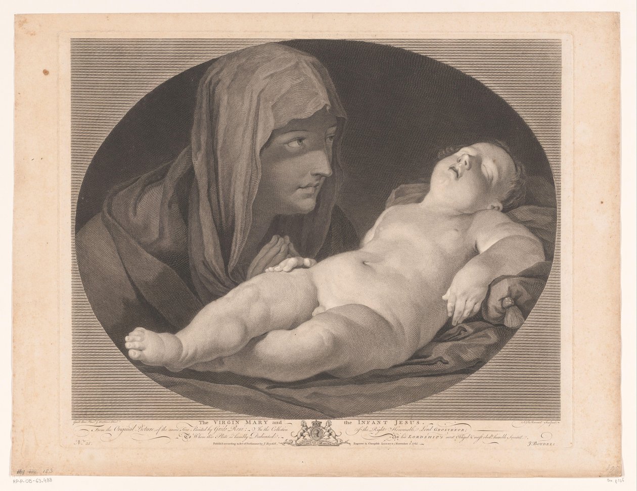 Maria med sovende Kristus Jomfru Maria og spedbarnet Jesus (tittel på objekt) av Simon François Ravenet (le vieux)