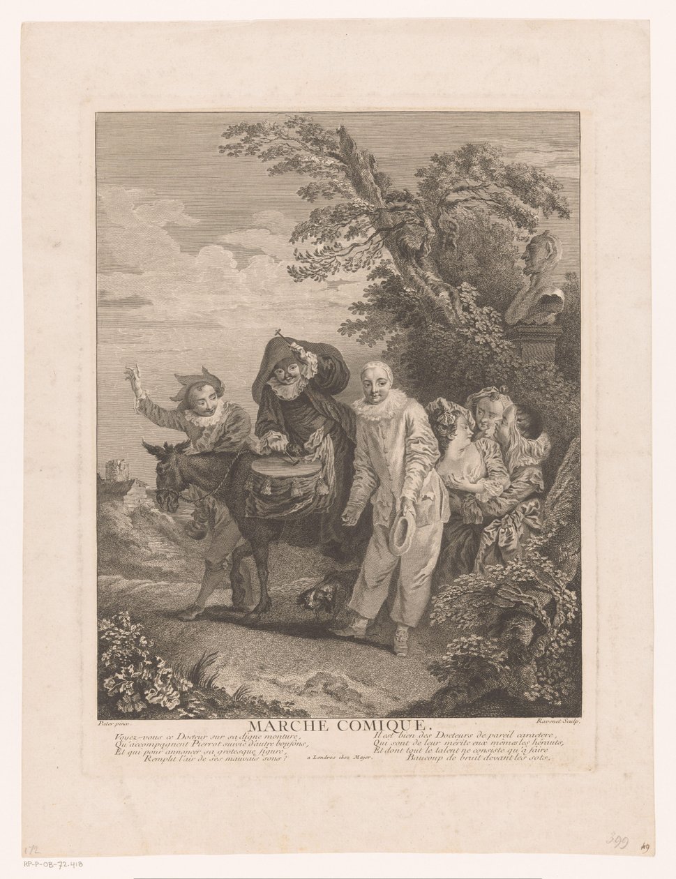 Prosesjon av teaterfigurer Marche Comique (tittel på objekt) av Simon François Ravenet (le vieux)